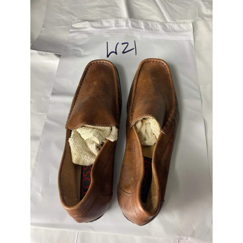 Rossi Men's Brown Leather Slip-On Loafers Square Toe Dress Shoes